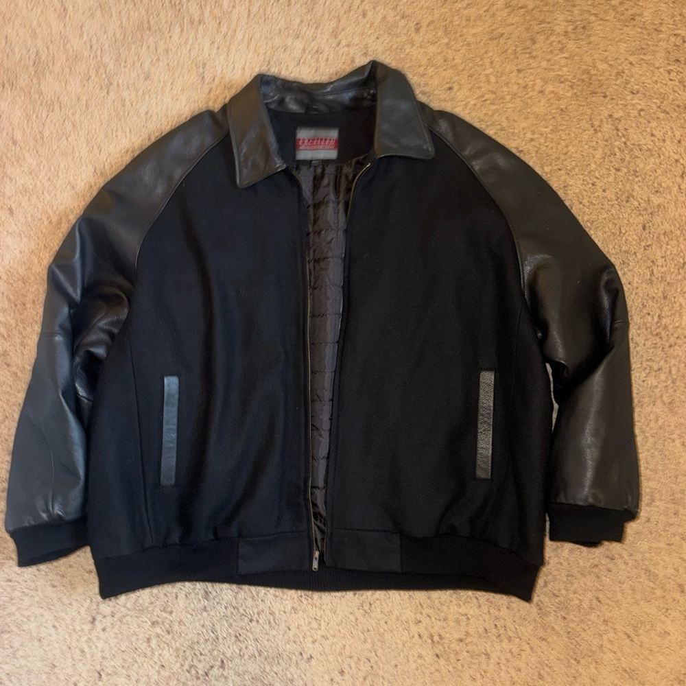 Excelled Men’s Collection Black Bomber Jacket with Leather Sleeves XXXXL